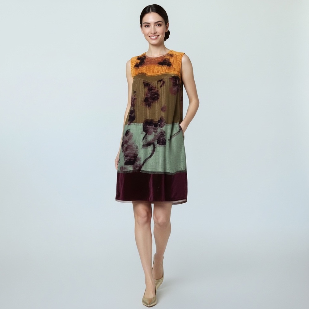Etro Orange and Purple abstract Sleeveless velvet Mini Dress - Picture 5 of 12